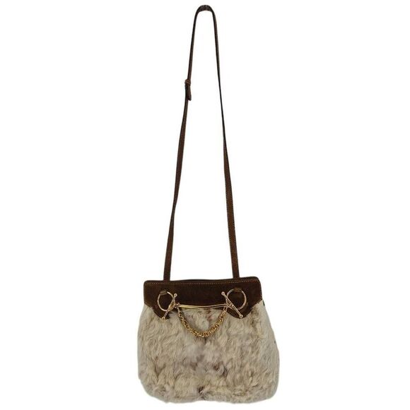 Rare Vintage Gucci Tan Suede & Cream Fur Bag with 24kt Gold Horsebit Hardware - Picture 9 of 10